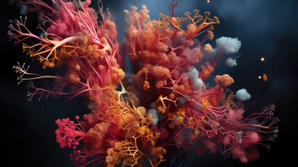 Abstract Colorful Coral-Like Forms on a Dark Background