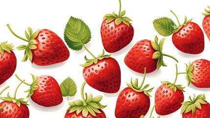 Seamless pattern with fresh strawberries on white background