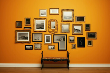 Visualize the ideal setting with the most perfect empty frame against a soft color wall, ready for...