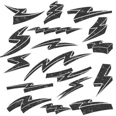 grunge hand drawn thunder doodle set