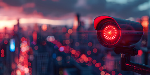 Red traffic light shining in the night sky with city lights in the background, Traffic light on a night road night lights rules of the road. 

 - obrazy, fototapety, plakaty