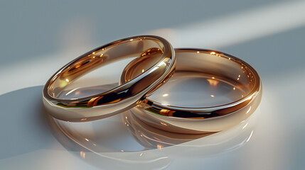 Elegant Gold Wedding Rings on Reflective Surface, Symbol of Love
