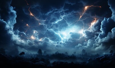 Dark Sky Filled With Clouds and Lightning - obrazy, fototapety, plakaty