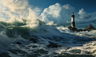 Lighthouse Amidst Crashing Waves