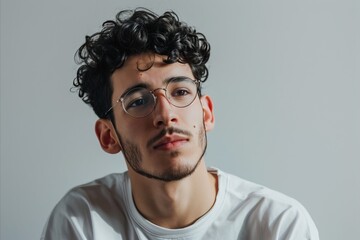 Portrait of a handsome young man with glasses looking at the camera