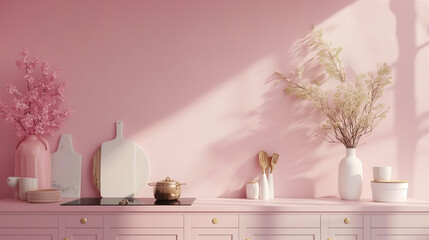 Pink modern minimalistic interior background wall mockup 3d render