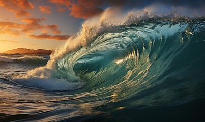 Majestic Wave Crashing in Ocean - obrazy, fototapety, plakaty