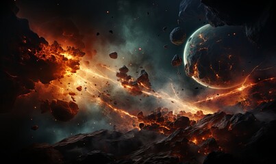 Intense Fire and Smoke in Space - obrazy, fototapety, plakaty