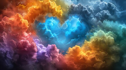 Fototapeta na wymiar A heart-shaped group of clouds in a multicolored sky