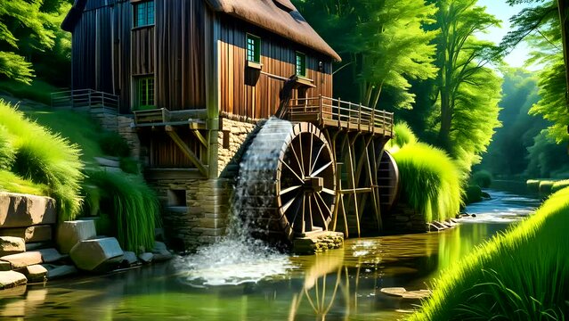 House with watermill in the river