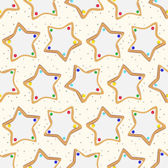 Seamless background of hand-painted Christmas gingerbread cookies