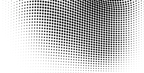 Foto op Plexiglas Abstract halftone wave dotted background. Futuristic twisted grunge pattern, dot, circles. Vector modern optical pop art texture for posters, business cards, cover, labels mock-up, stickers layout © VYACHESLAV KRAVTSOV