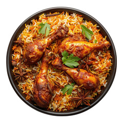 Fototapeta premium Biryani rise with chicken and spices isolated on transparent background