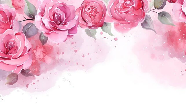 Watercolor painting of pink rose gradient pink to white background with copy space, wedding invitation card, banner wallpaper Valentine's day romantic art 