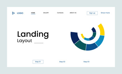 Creative corporate business landing page design with multiple color shapes