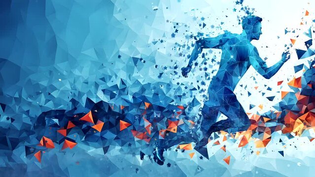 Digital polygon illustration. An athlete running. 