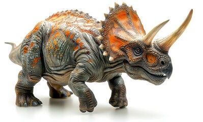 full body illustration of a detailed triceratops dinosaur on a white studio background