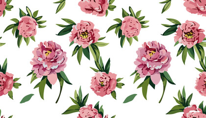 Seamless pattern with peonies flowers