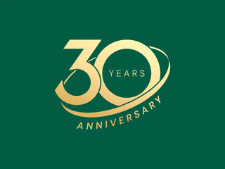30th Anniversary luxury gold celebration with Gold Circle Curve logo typography vector design concept. Thirty Years anniversary gold logo template for celebration event, business company, invitation. 