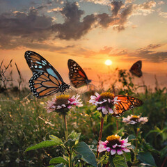 butterfly on flower, nature, monarch, orange, 