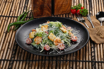Tasty Caesar salad with prawn
