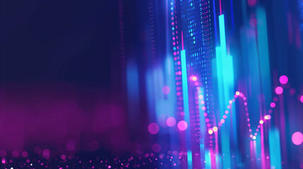Stock market trend in blue and purple neon lights, stock market trend concept illustration