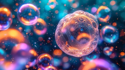   A multitude of soap bubbles hover above a blue and purple backdrop, filled with numerous bubbles in flight - obrazy, fototapety, plakaty