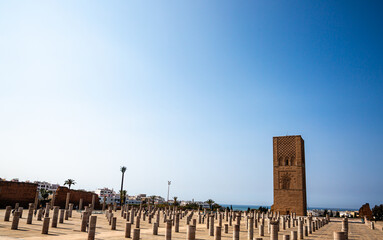 Tower and square near to the mausoleum of Mohammed V in Rabat - Powered by Adobe