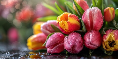 Colourful Tulips in the Rain