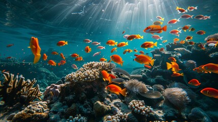 Fototapeta na wymiar Marine ecosystems protect the marine food chain and ensure the sustainability of biodiversity.world ocean day world environment day Virtual image.