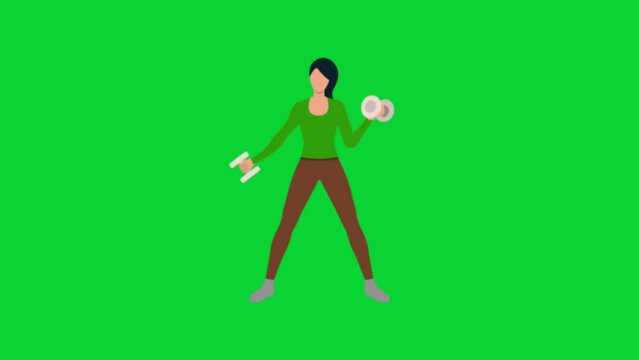 3D Female Cartoon Hit the Gym Workout, Animation Cartoon Video Green Screen, 4k realistic female Character running with loop animation on the chroma key, Exercising Regularly, Green Screen Background