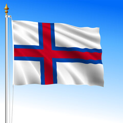 Faroe official national waving flag, Denmark, Europe, vector illustration