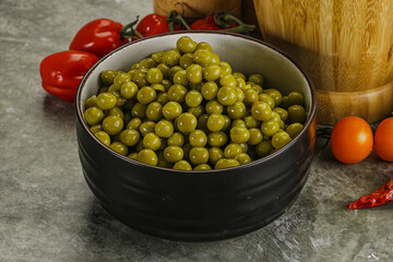 Sweet canned young green peas