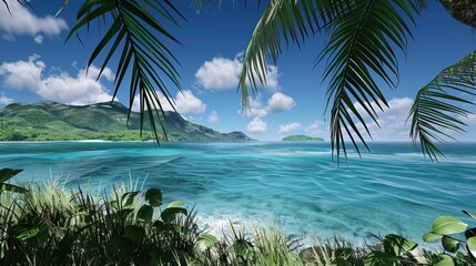 Tropical beach view with clear blue water