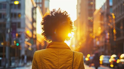 Warm sunset behind an afro-haired individual
