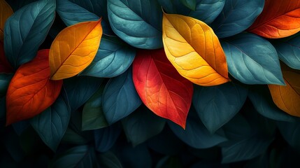  A tight shot of varied leaves, displaying distinct hues atop and beneath