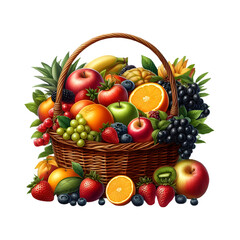 art basket of fruits isolated transparent background
