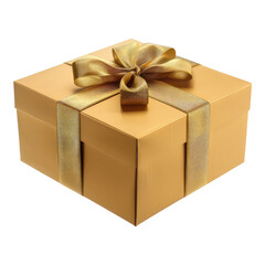 Gold gift box with ribbon isolated on transparent background