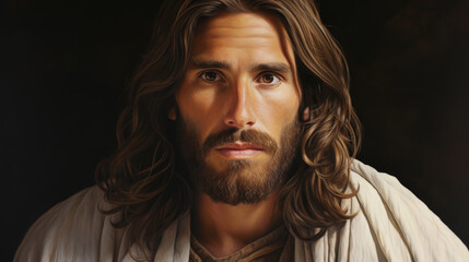 Intimate Portrait of Jesus of Nazareth with Soulful Eyes and Crown of Thorns
