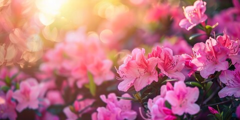 Pink azalea flowers blooming in vibrant pink colors under the sunlight