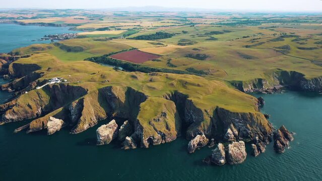 Above the Cliffs and Natural Scottish Wonders of St Abbs Head Cliffs, Views of Scotland's Rugged Shore, United Kingdom.