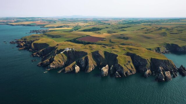 The Scottish Rocky Shores from the Air: St Abbs Head and Lighthouse, Views of Scotland and United Kingdom Cliffs.