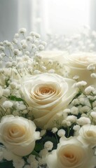 Soft Focus White Roses and Baby's Breath