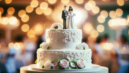 Romantic Wedding Cake Topper with Bokeh Background