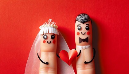Finger Puppets as Bride and Groom with Heart