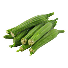 Green fresh okra isolated on transparent background