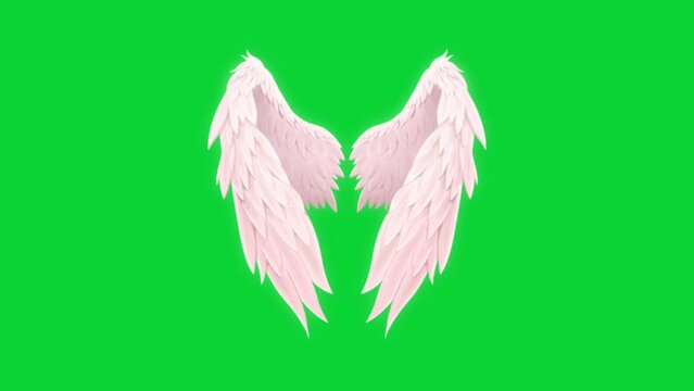 Real Angel wings icons, 3D Animation flying wings Video Green Screen, Element Stock Overlay 4k Animation Stickers, Realistic wings running with loop animation chroma key, Green Screen Background