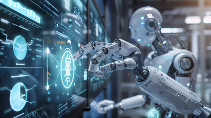 Fototapeta premium Robot controlling dashboard console , Artificial Intelligence.AI,Robot,Neural network,Vector illustration.