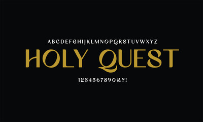 Holy Quest is Elegant Font Uppercase and Number. Classic Lettering Minimal Fashion Designs. Typography modern serif fonts regular decorative vintage concept. vector illustration