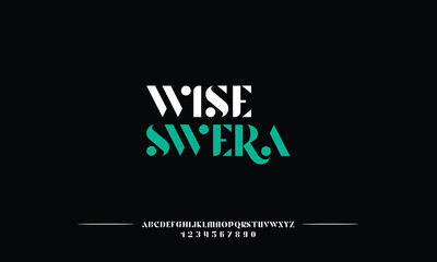 Wise Swera is elegant awesome alphabet letters font and number. Classic Lettering Minimal Fashion Designs. Typography fonts regular uppercase. vector illustration